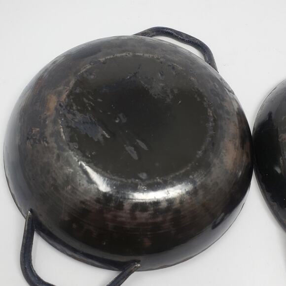 Vintage Small Set of 2 Enamelware Dark blue handled bowl 6" - Picture 3 of 6